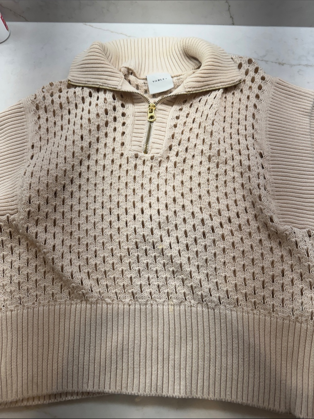 Women's Open-Knit Quarter-Zip Sweater in Beige by VARLEY